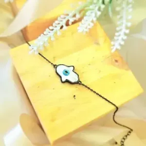 pulseira ródio negro mão de fátima madrepérola