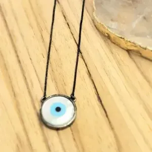 colar rodio negro circulo madreperola olho grego