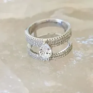 anel rodio duplo fias zircônias com meio 1 gota cristal