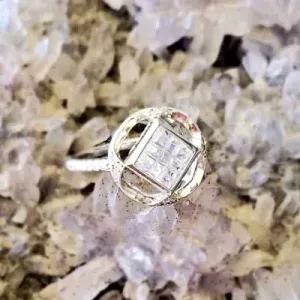 anel ródio quadrado zircônias volta flor