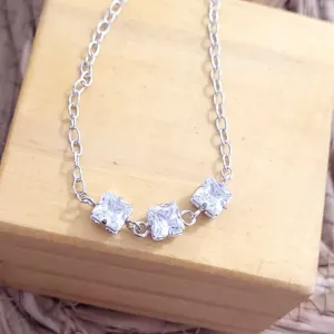 colar rodio choker com 3 pontos de luz quadrado
