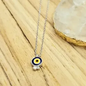 colar rodio corrente elos olho grego com 2 pontos de luz