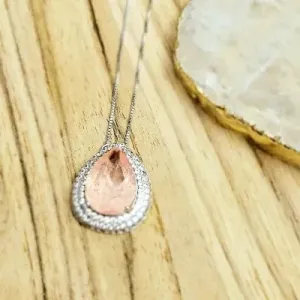 colar rodio gota rosa salmao com base 3 voltas zirconias