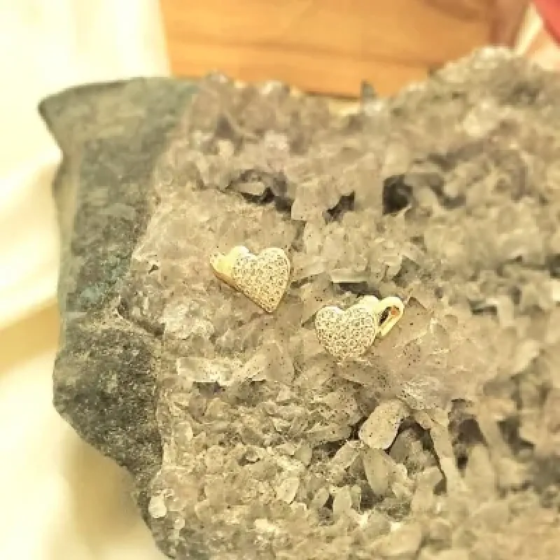 brinco ouro 2 corações sendo 1 liso e 1 cravejado