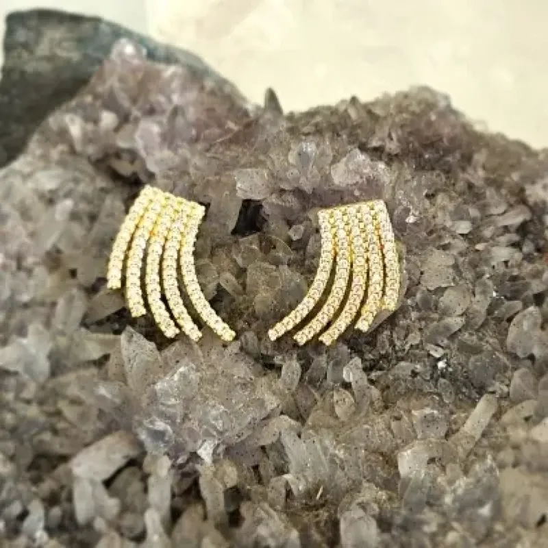 brinco ouro 5 filas curvas zircônias