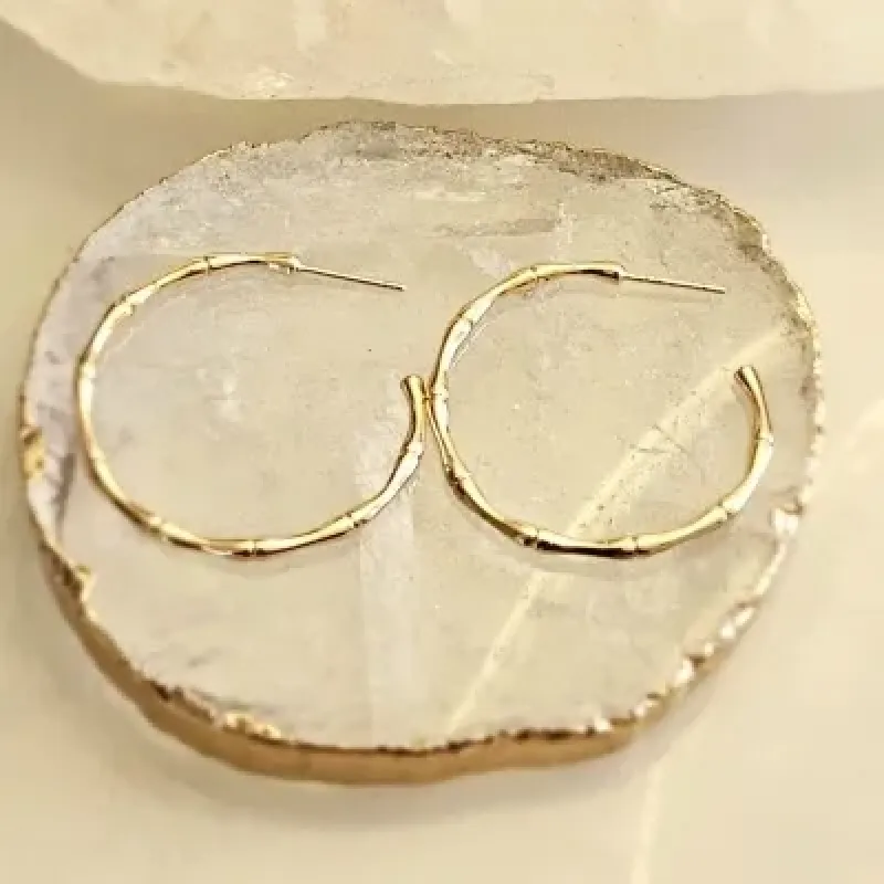 brinco ouro argola estilo forma bambu