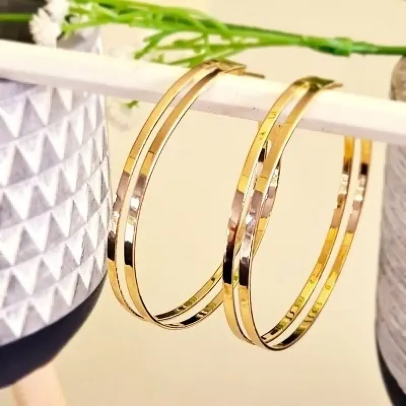 brinco ouro argola grande dupla lisa
