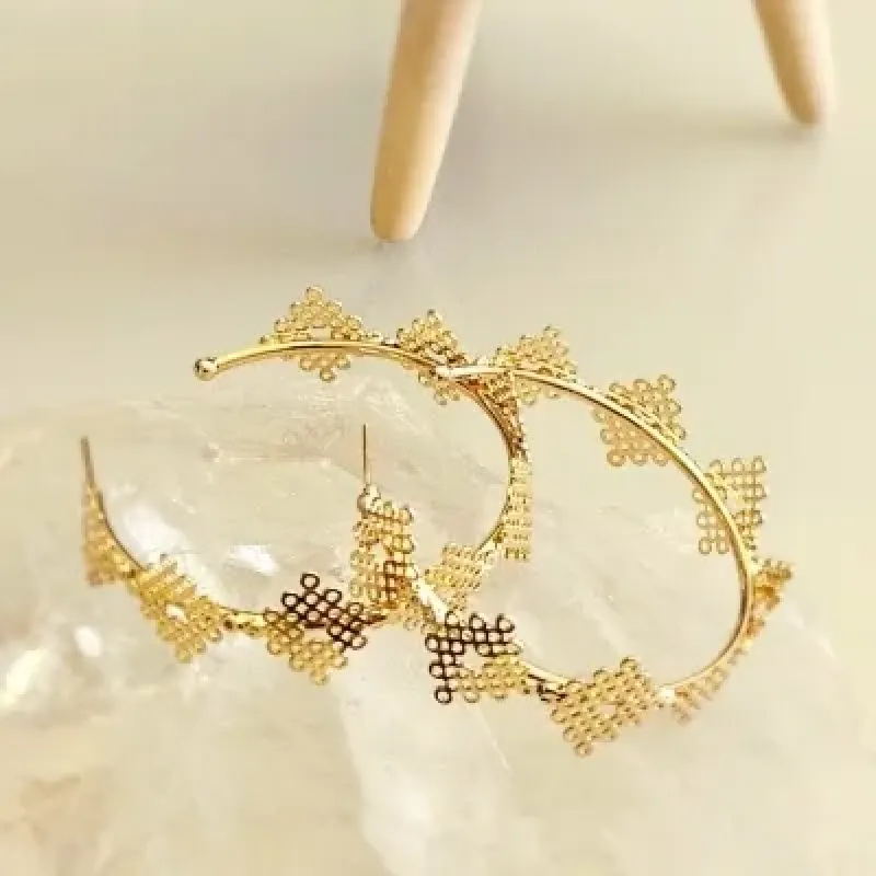 brinco ouro argola lisa com trabalho 3d