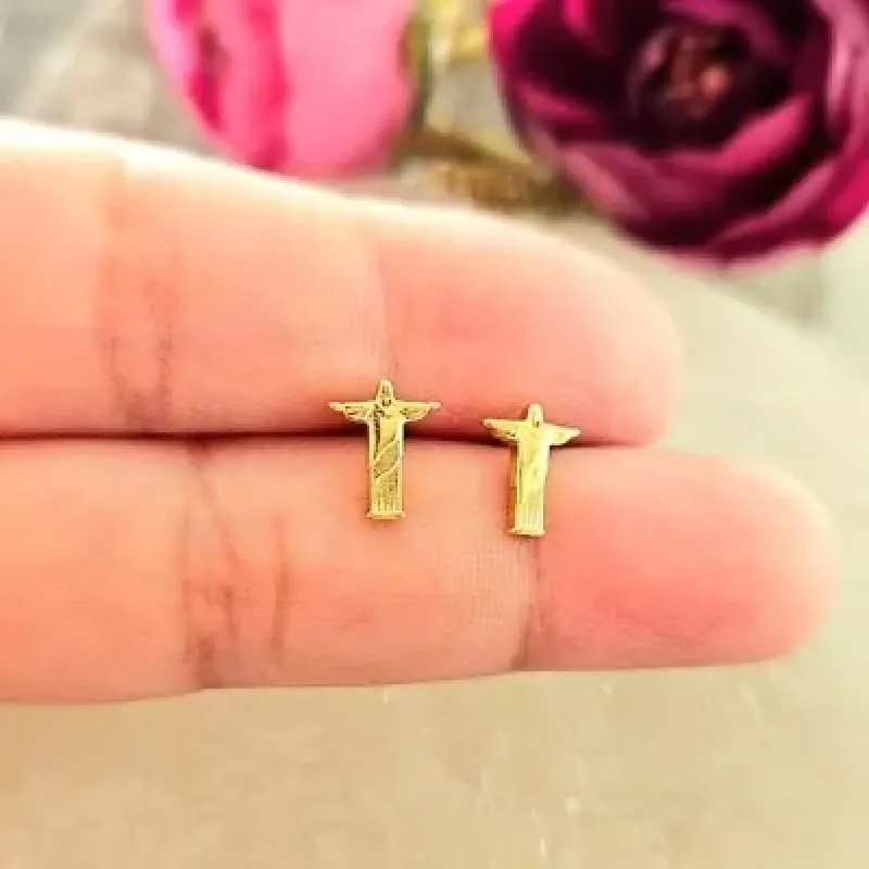 brinco ouro cristo redentor pequeno