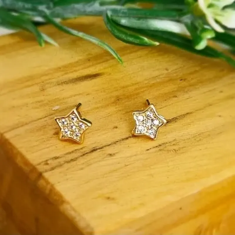 brinco ouro estrela grande cravejada