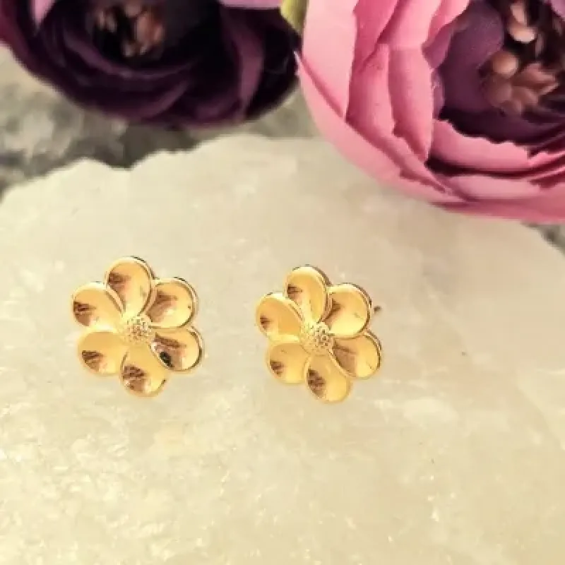 brinco ouro flor lisa p