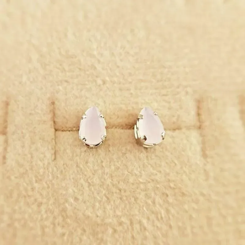 brinco rodio gota rosa