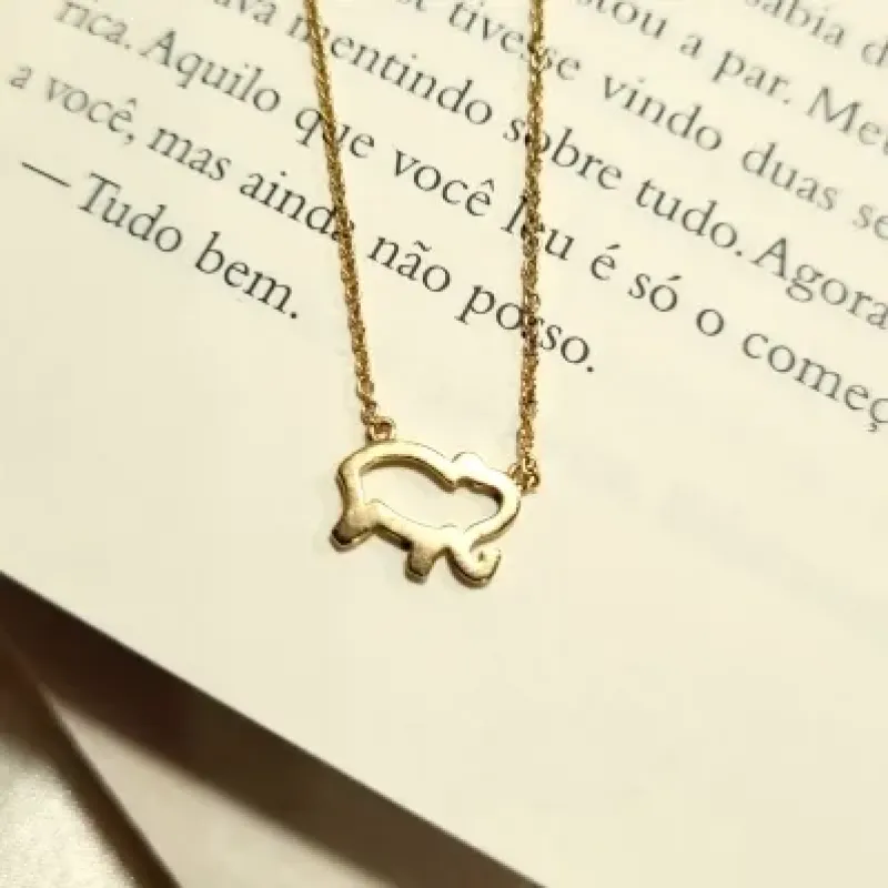 colar ouro elefante chapado vazado