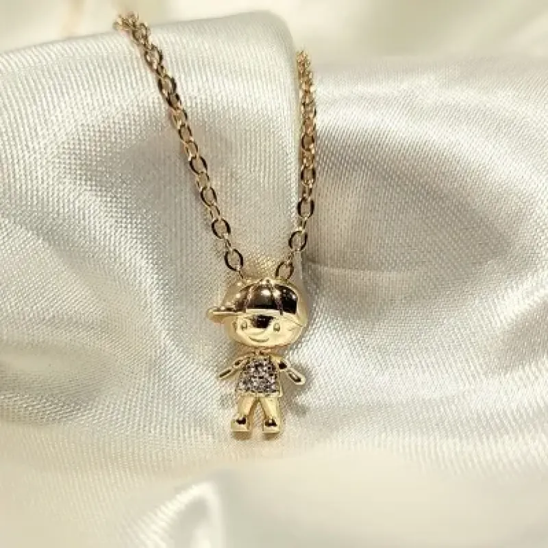 colar ouro filhos menino 3d com camisa zirconias