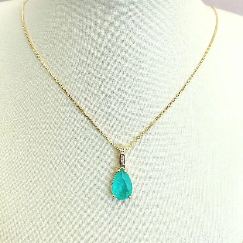 colar ouro gota verde