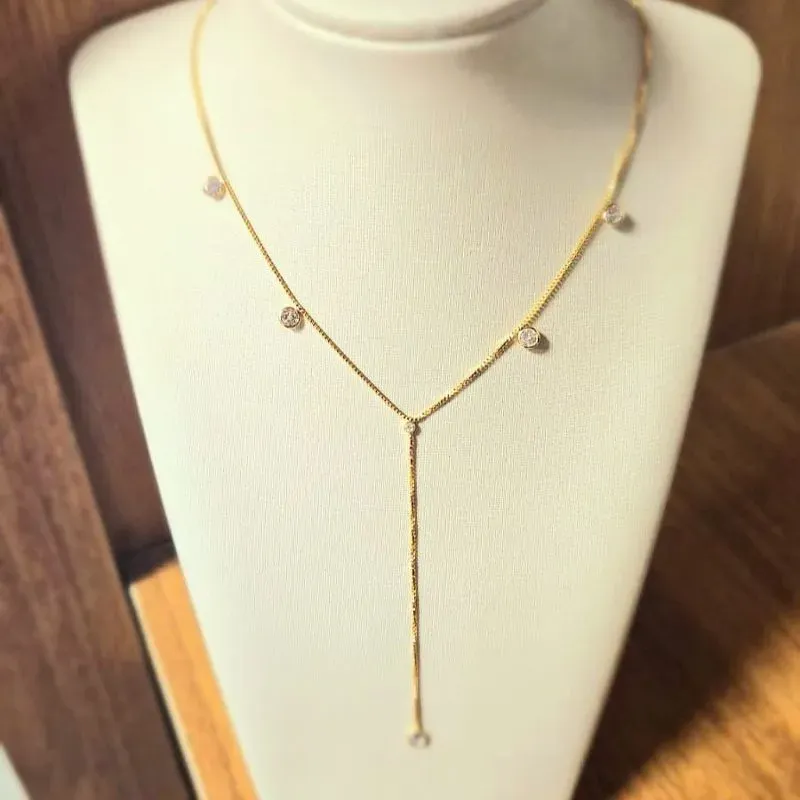 colar ouro gravata zirconia tiffany