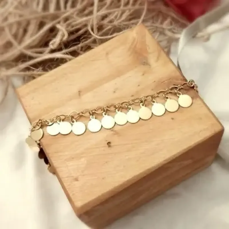 Pulseira ouro chapas redondas lisas