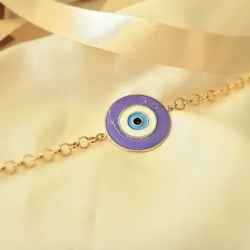 pulseira ouro olho greco grande roxo