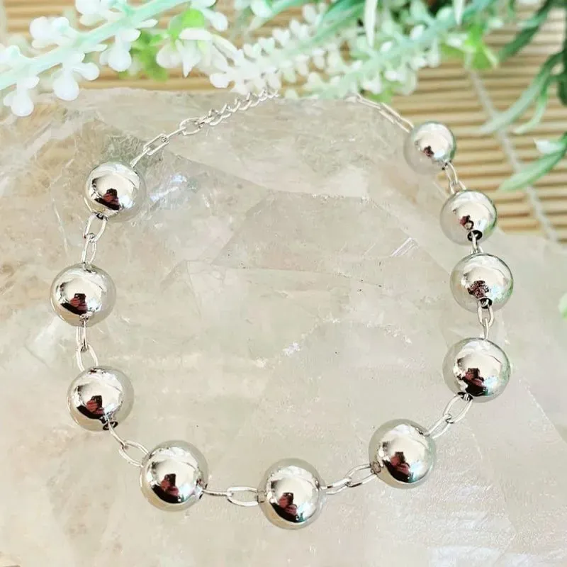 pulseira rodio bolas lisas