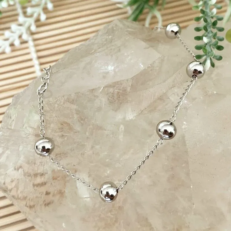 pulseira rodio bolas lisas