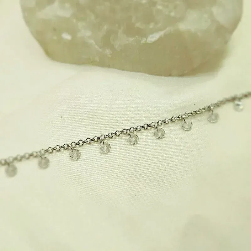 pulseira rodio pedras cristais penduradas