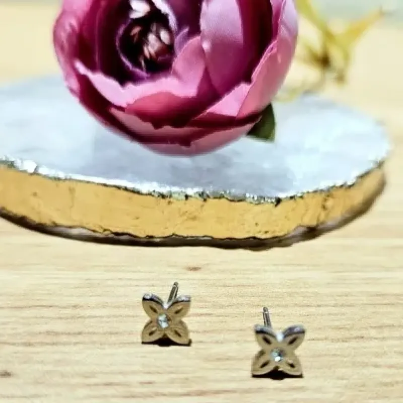 brinco aço flor 4 petalas pontudas