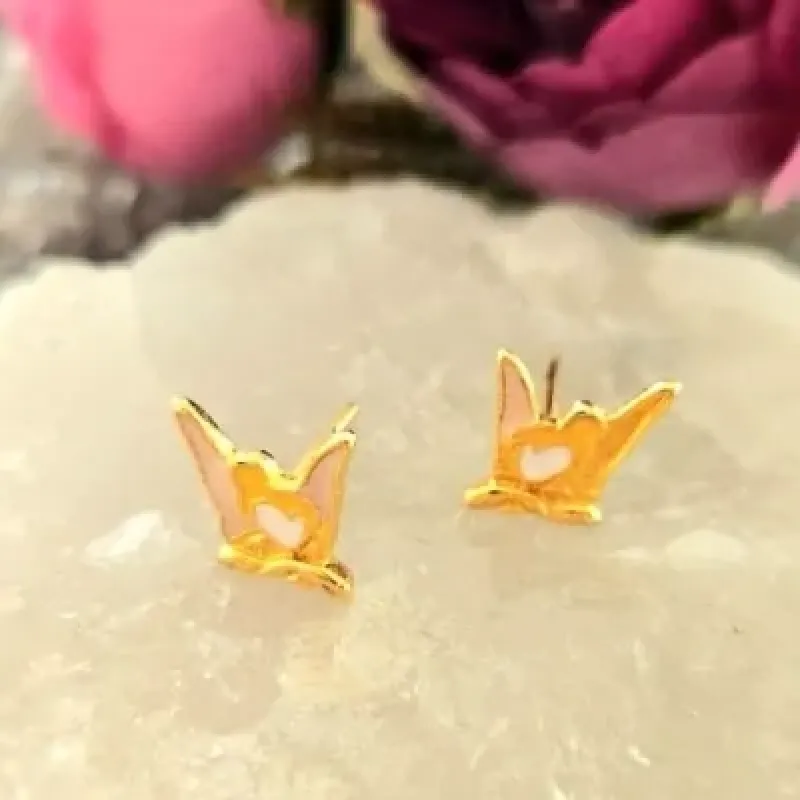 brinco ouro infantil rosto fada sininho asas