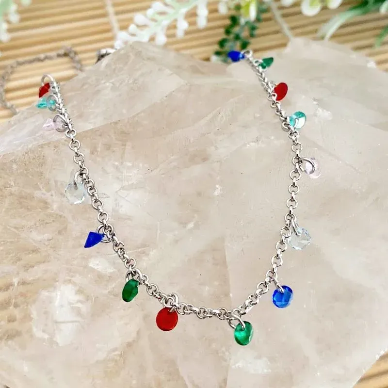 colar choker rodio pedras colors penduradas