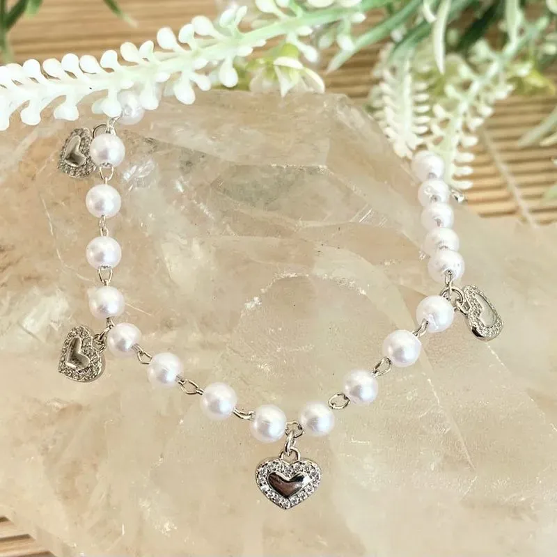 colar rodio choker coração cravejado e perolas