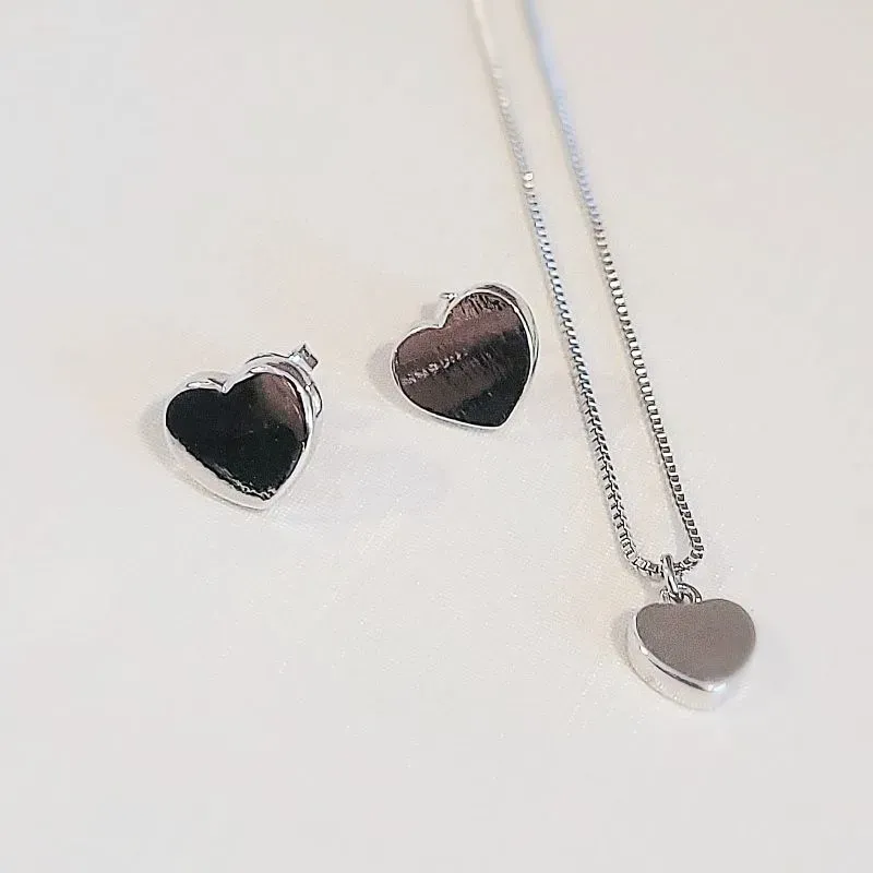 conjunto rodio coração chapado liso