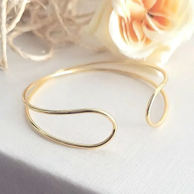pulseira ouro bracelete dupla lisa em X
