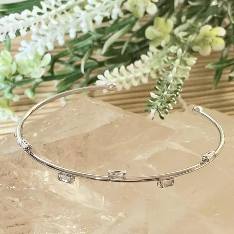 pulseira rodio bracelete com zircônias cristais retangulares