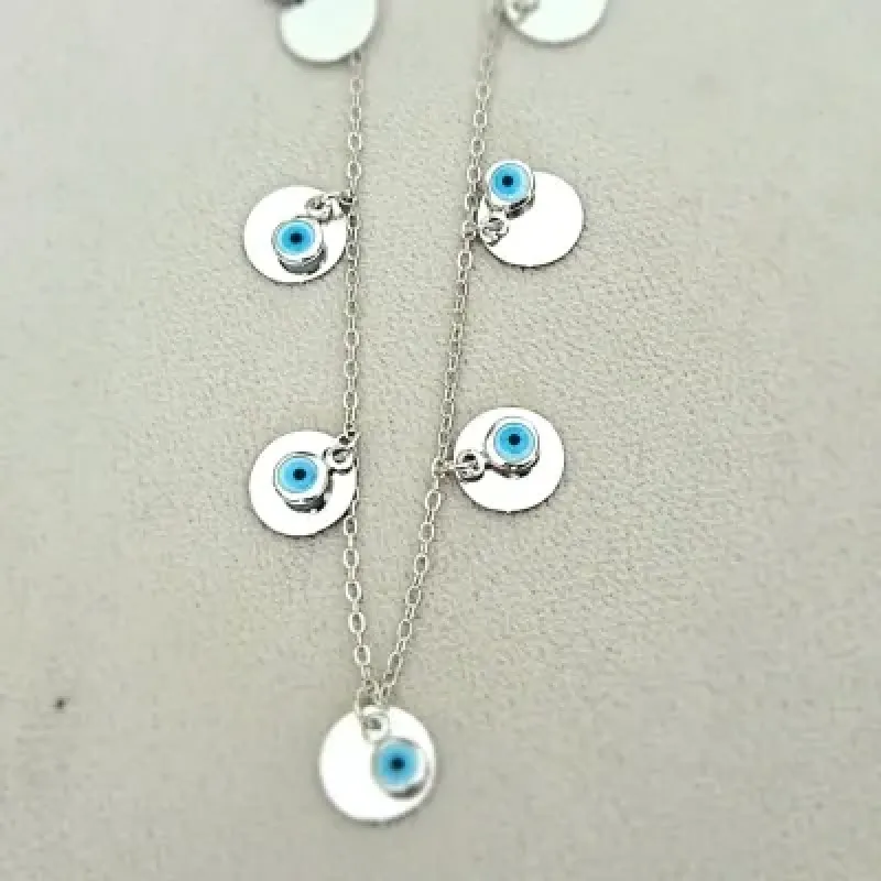 Colar bianco choker com bolinhas chapadas e olho grego
