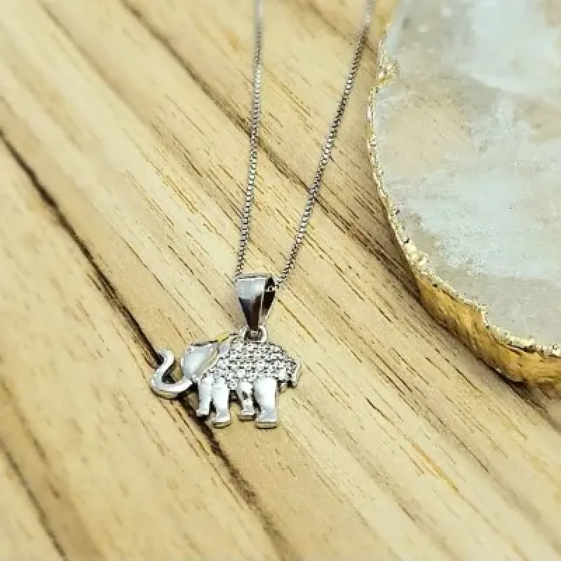 colar prata elefante com corpo todo zirconias