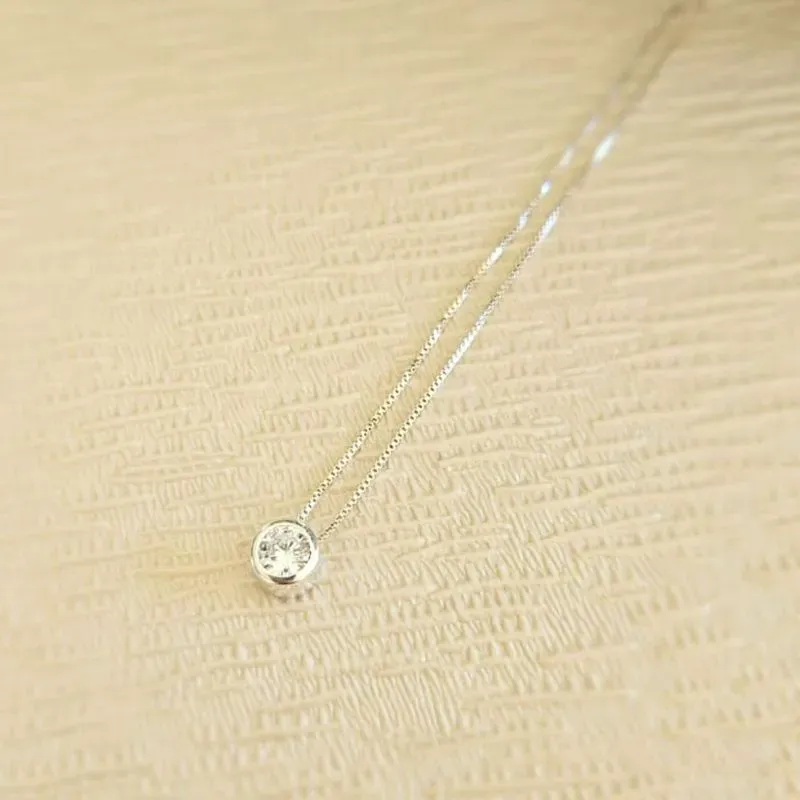 colar prata ponto de luz circulo cristal 6mm com borda
