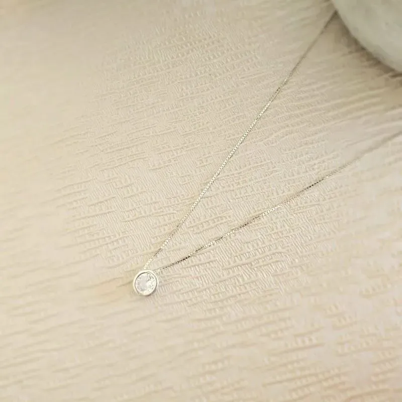 colar prata ponto de luz circulo cristal 7mm com borda