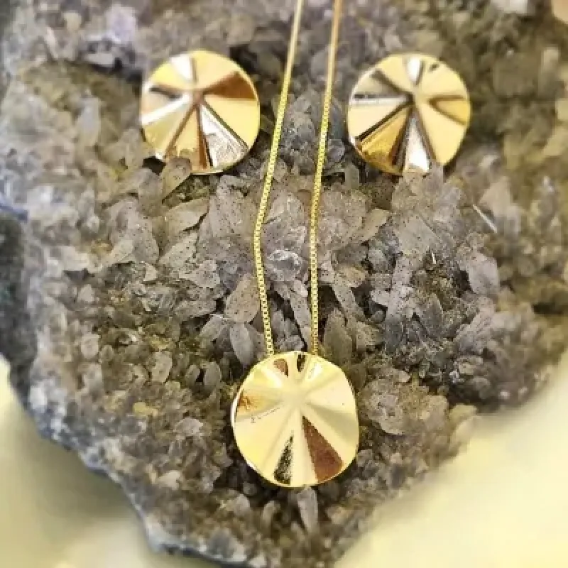 conjunto ouro circulo martelado
