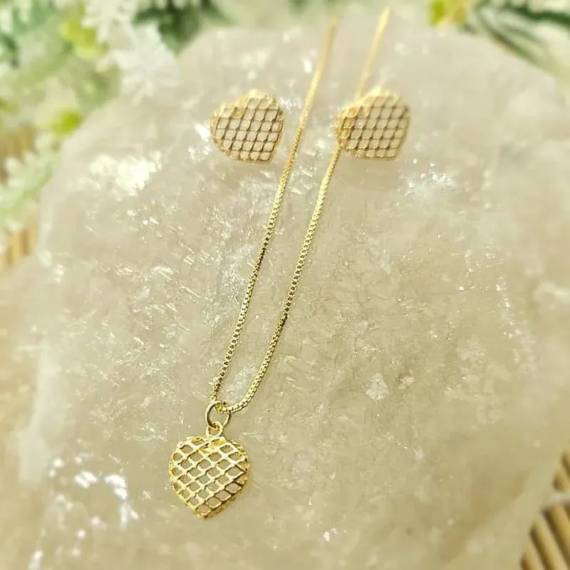 conjunto ouro coração furadinho