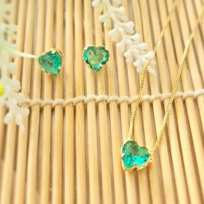 conjunto ouro coração verde