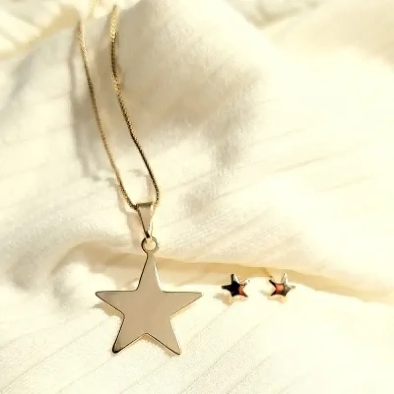 conjunto ouro estrela lisa