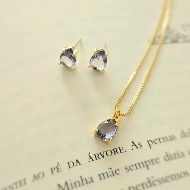 conjunto ouro gota pequena lavanda