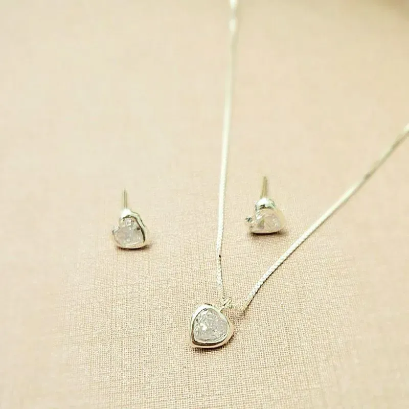 conjunto prata coração cristal