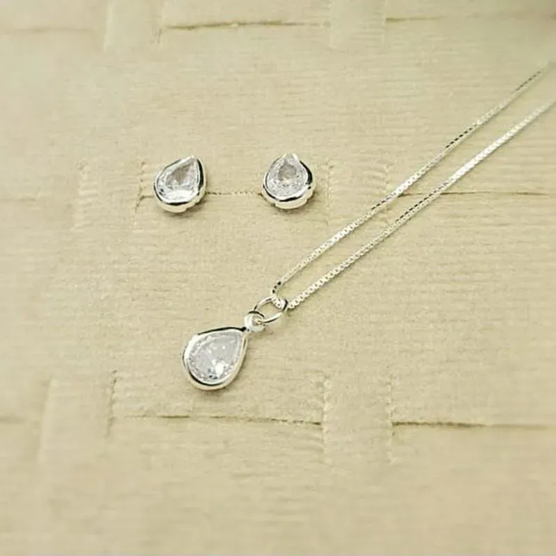 conjunto prata gota cristal