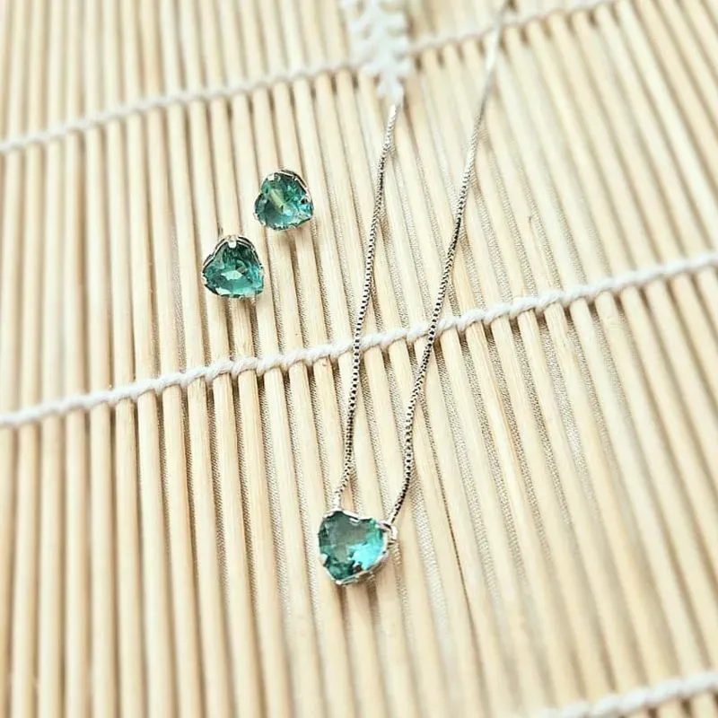 conjunto rodio coração verde