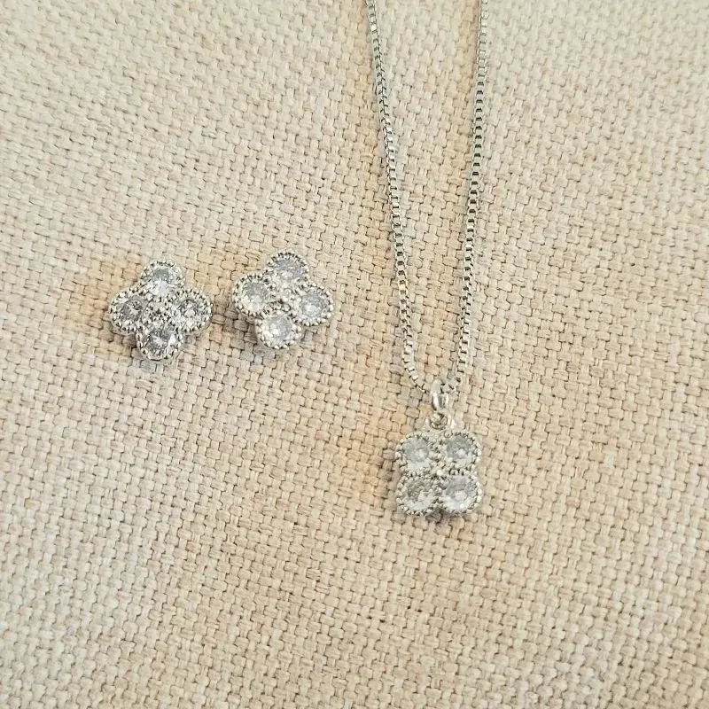 conjunto rodio flor cravejada cristal