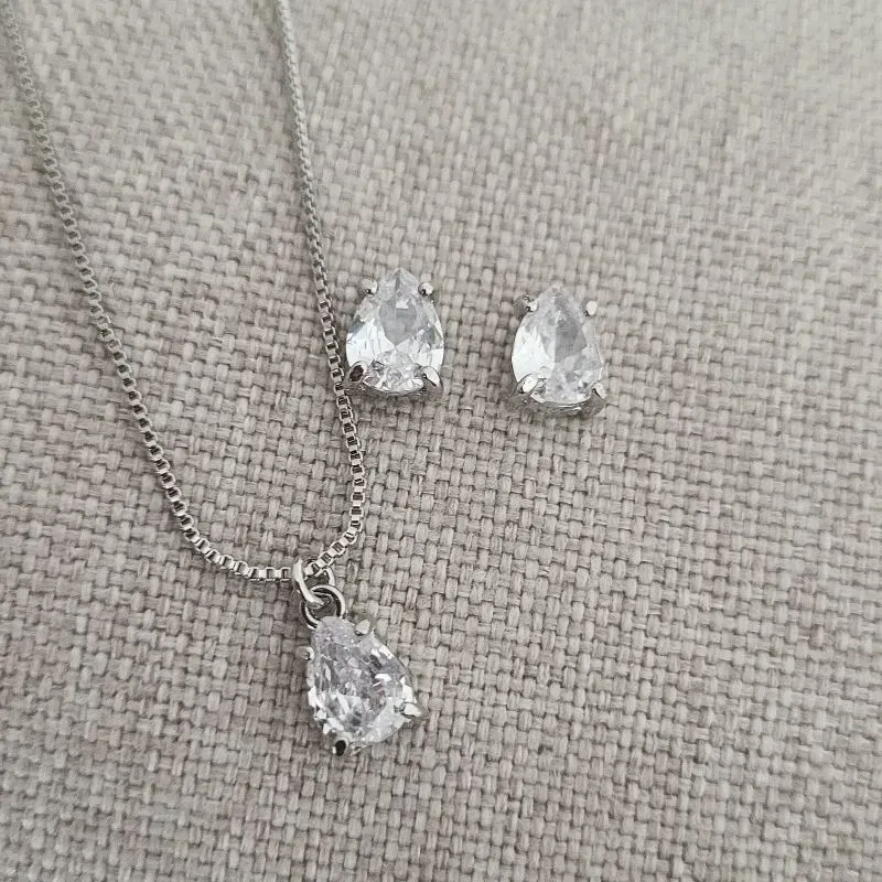 conjunto rodio gota pequena cristal