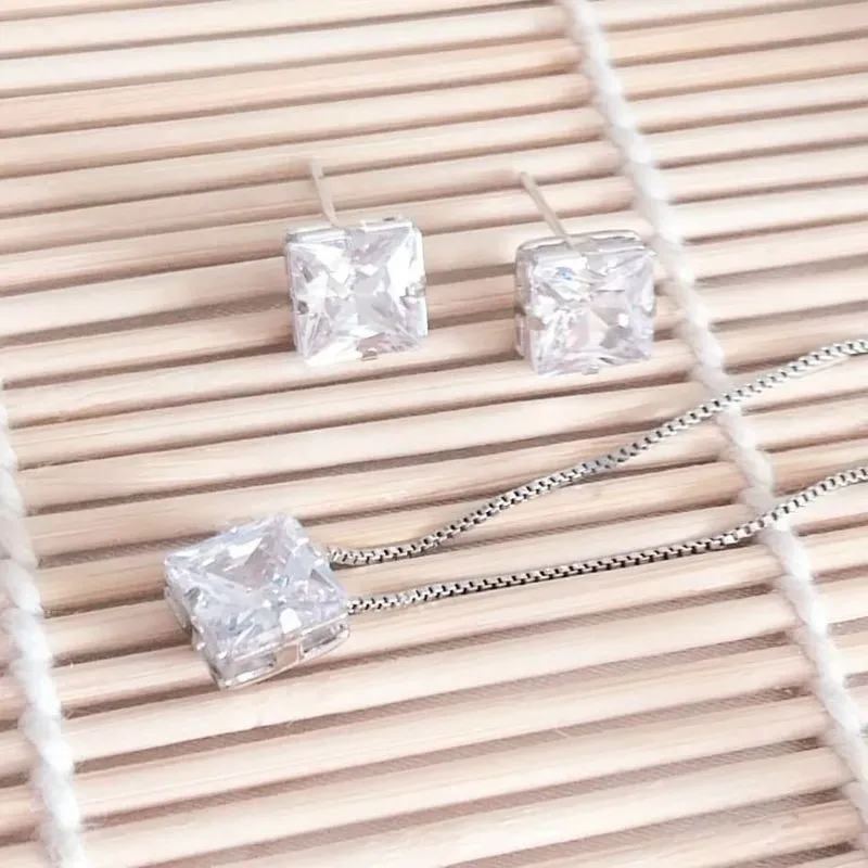 conjunto rodio ponto de luz quadrado cristal