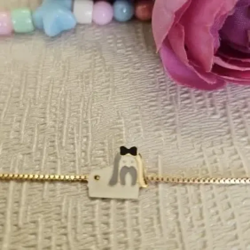 pulseira infantil ouro cachorrinho lhasa