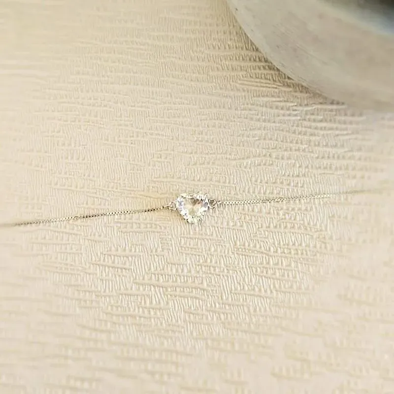 pulseira prata ponto de luz coração cristal