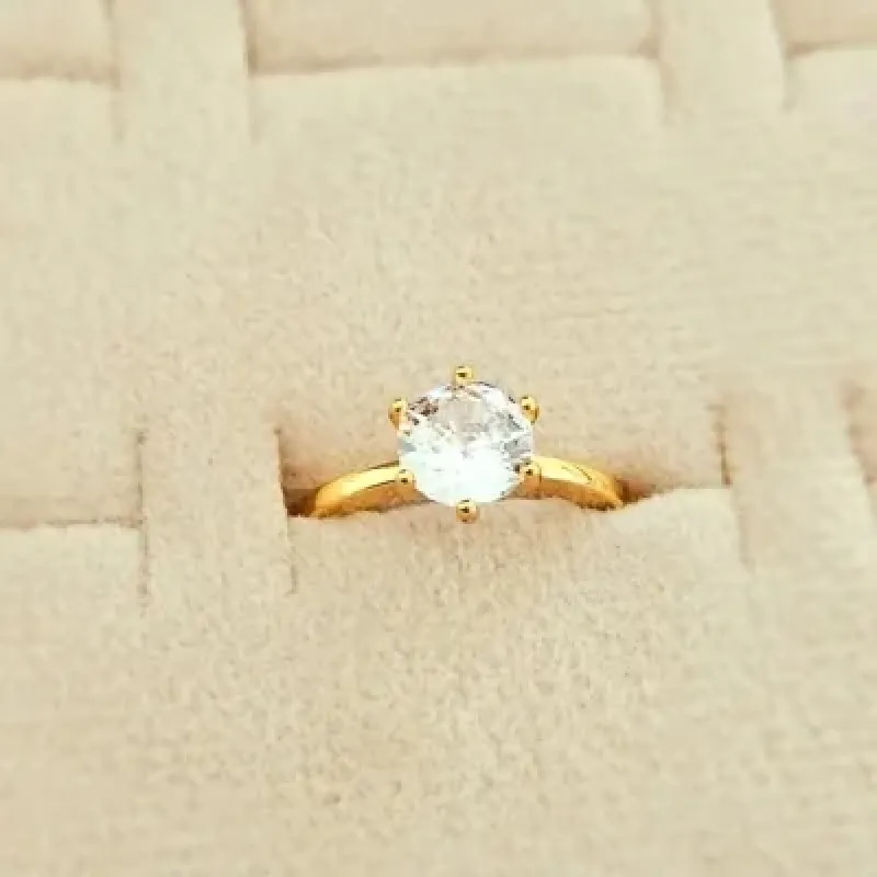 Anel ouro solitario liso cristal